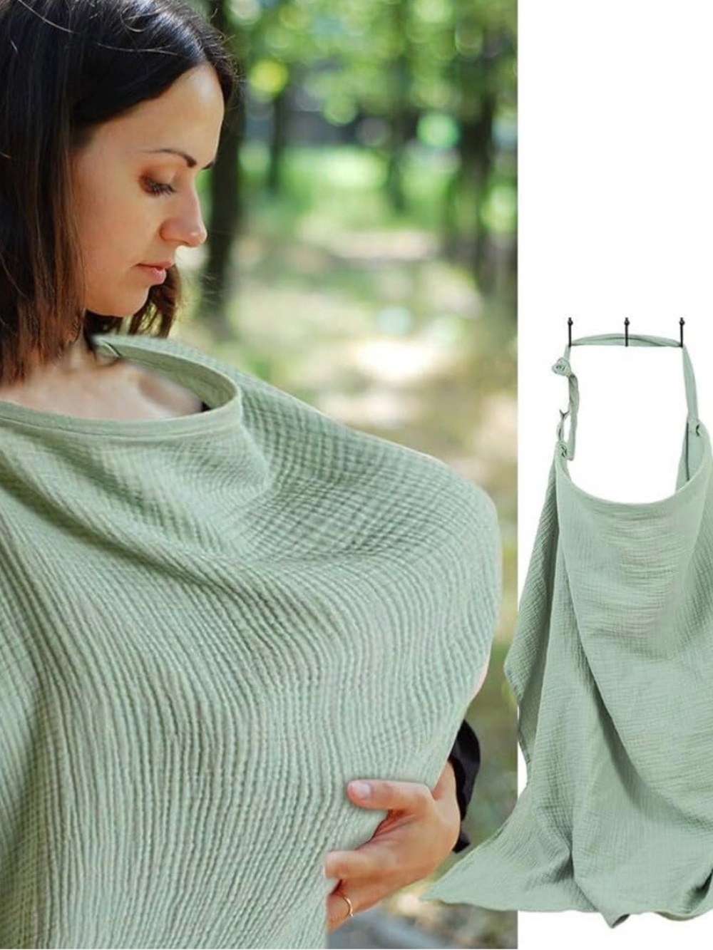 New Light Sage Nursing Cover - Soft Textured Muslin